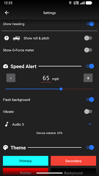 Journey tracking logs and speed stats screen